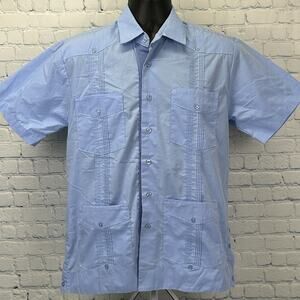 Guayabera Button Front Shirt Blue Wedding Barber Mexican Cuban Renato S Small